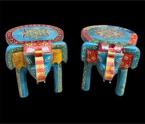 Hand carved wooden elephant stools
