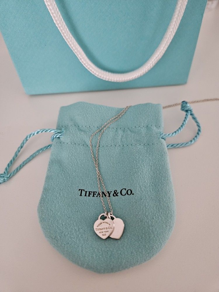 Tiffany Silver Double Heart Tag Pendant