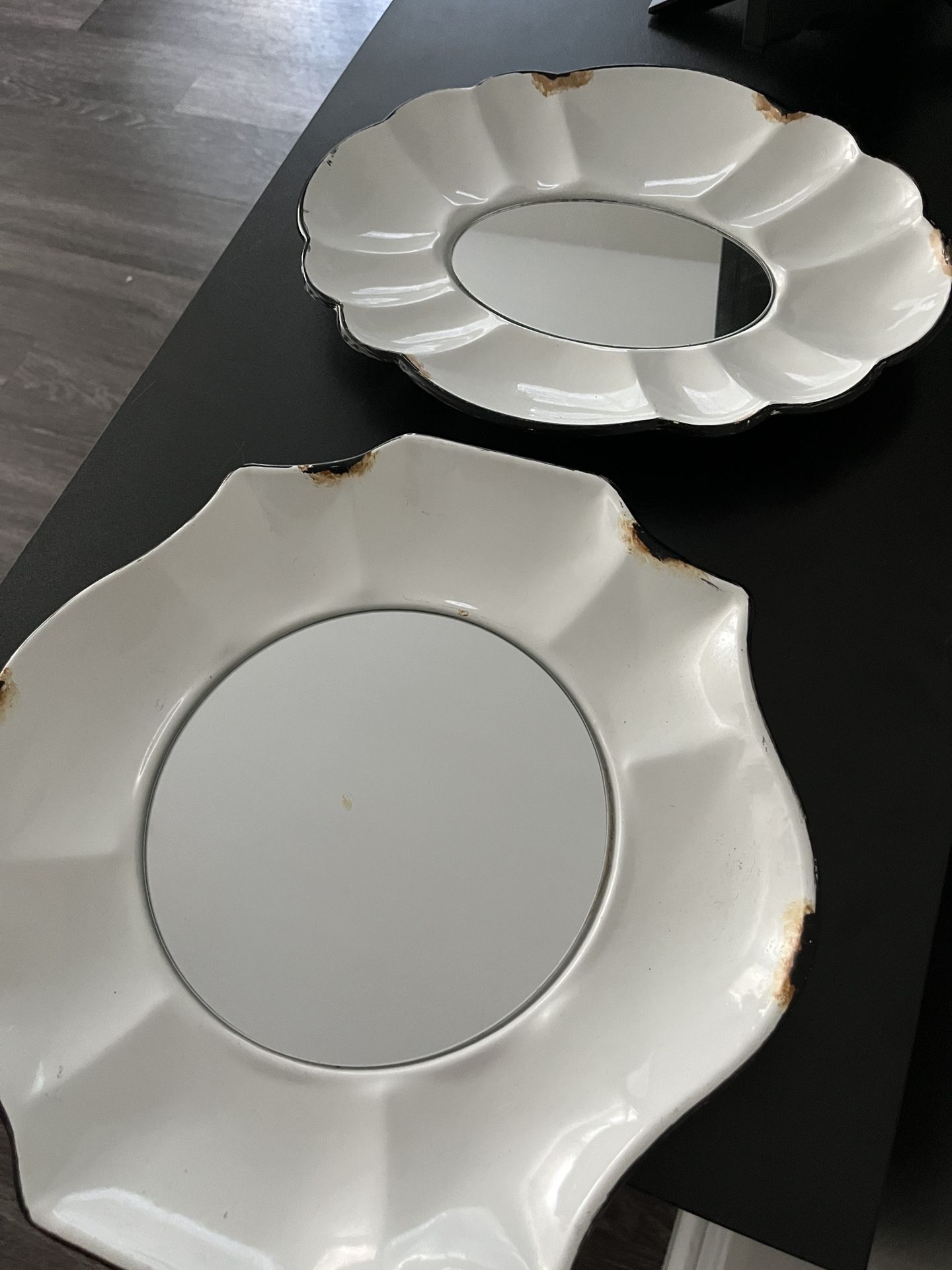 Two Vintage Enamel Mirrors