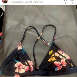 Rip Curl Swimwear - Cross Back Tri Bikini Top - Floral Black - Small - NWOT