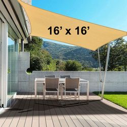 (NEW) $40 Square 16x16ft Sun Shade Sail Outdoor Patio Top Cover 185gsm 95% UV Block with Ropes