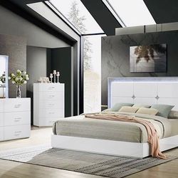 BEDROOM SET QUEEN SZ  4PC (BED FRAME, DRESSER, MIRROR & NIGHTSTAND)(vanity Or Chase Available)