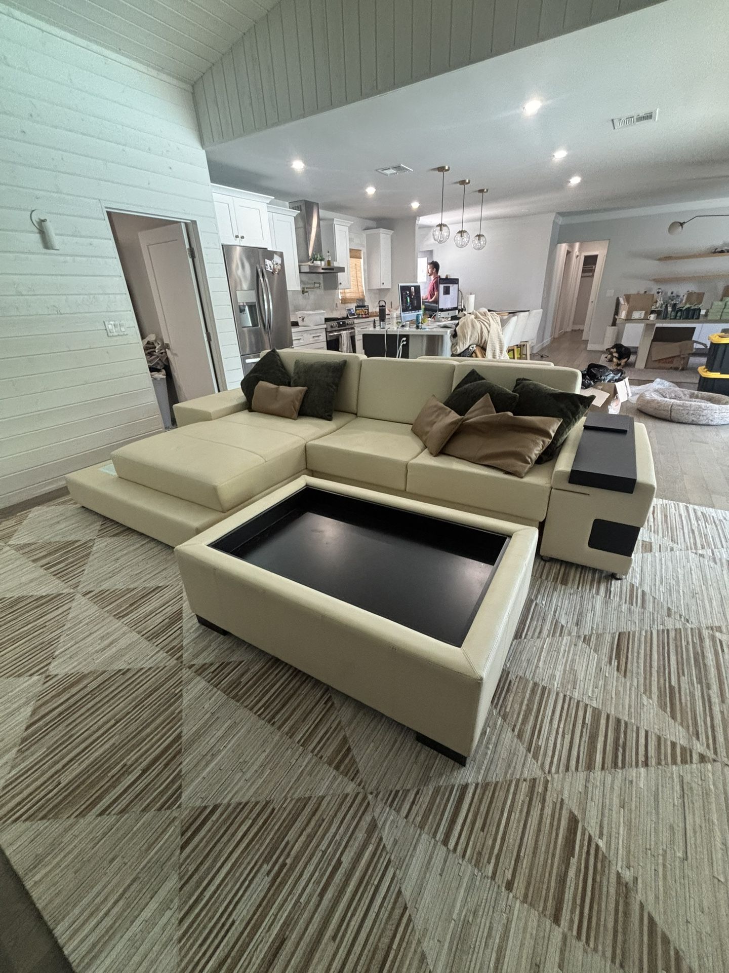Genuine Soft Leather Sectional Pull-Out Couch