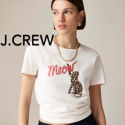 (NEW) WOMEN’S J.CREW CLASSIC-FIT “MEOW” GRAPHIC T-SHIRT - SIZE: SMALL