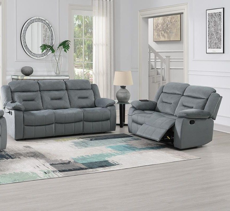 2 Piece Recliner Sofa & Recliner Loveseat - Grey Color