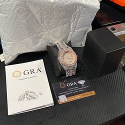 GRA moissanite watch Rose gold with silver AP