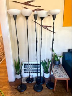 Black Floor Lamps with White Shades Set of 3