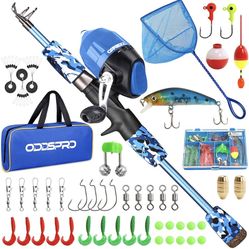 Kids Fishing Pole - Kids Fishing Starter Kit - with Tackle Box, Reel, Practice Plug, Beginner's Guide and Travel Bag for Boys, Girls