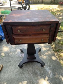 Vintage wooden sewing machine table