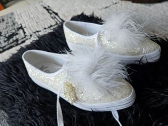 keds sneakers white with silver, size 5 women