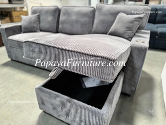 NEW STORAGE Reversible Left and Right Chaise Set Pull out Sleeper Sofa Bed Pullout Convertible Sectional Small Couch Living Room Space Saving Gray Fab