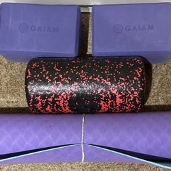 Yoga Blocks, Roller, and Mat
