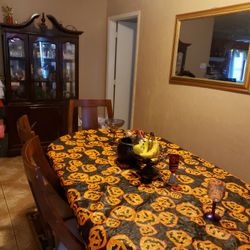 Dining Table, 4 Chairs, Curio