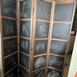 4-Panel Erasable Chalkboard Room Divider/Privacy Screen with Wood Frame