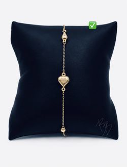10k Solid Gold Puffy Heart Bracelet - Pulsera Oro 10k