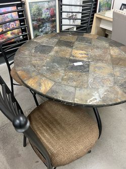 Round Slate Tile Top Bistro Table with Chairs