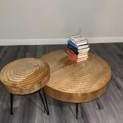 Rustic Wood Slice Coffee Table Set – Modern Hairpin Legs