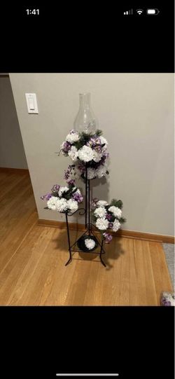 Black Metal Plant Stand with Faux Flowers