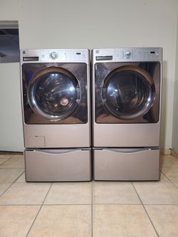 Kenmore Front-Load Washer and electric Dryer Set with Pedestals