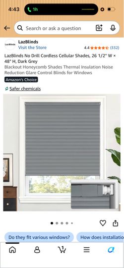 LazBlinds No Drill Cordless Cellular Shades Dark Grey