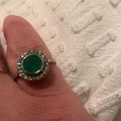 Stella & Dot Green Stone  With Cz Cocktail Ring