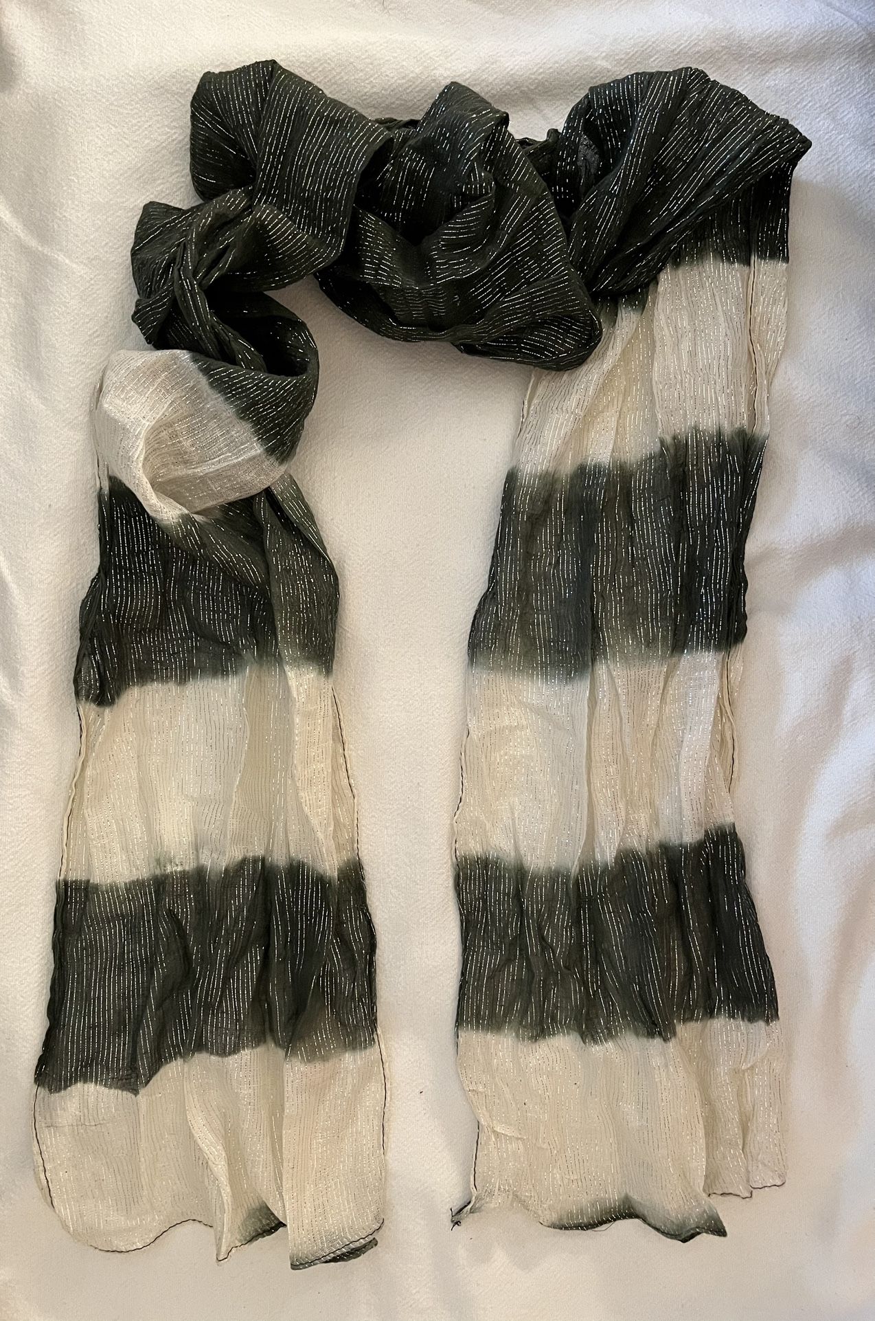 Striped Scarf - Cream, Charcoal And Black
