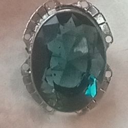 Blue Topaz Gemstone  Ring....  Oval SHAPE...Silver Plated .925