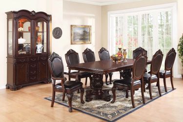 Brand New Dark Cherry Upscale 9pc Formal Dining Table Set