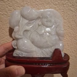 Certified A Genuine Grene Jad Ejadeist BURMA HAPPY BUDDHA STATUE WEATHY FOOD LUCK 