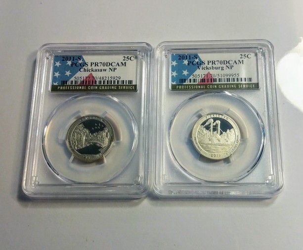 Set of (2) Certified Quarter Dollar Coins Grade 70 The Highest Certification, Very Nice to Collect
