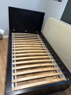 IKEA Resale Malm Dark Brown Twin Bed W Slats, Night Stand, Lowboy Dresser