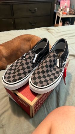 Vans black and grey checkered slip ons