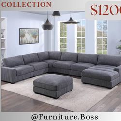 Extra Large Sectional Sofa - Gray Or Beige Fabric 