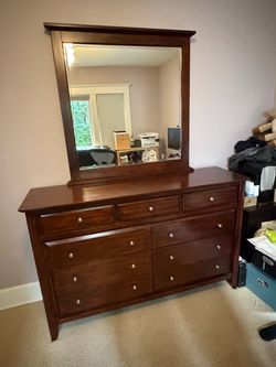 9-Drawer Cherry Dresser with Mirror – Lots of Storage
