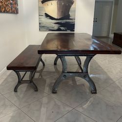 Rustic Wood Table For 8 People With Bench 