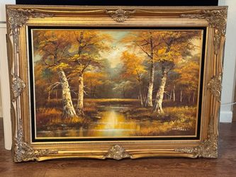 Stunning Massive Mid-Century Oil on Canvas of Autumn Leaves and Birchtrees by Phillip Cantrell
