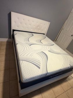 Cama Tapizada Blanca con Colchón Novaform