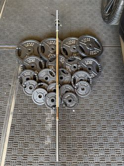 Standard weights with 5ft bar 180lbs total