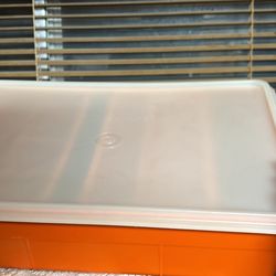  Vintage Tupperware TupperCraft 9x13 orange sewing craft tackle tool box container  lid 2 inserts