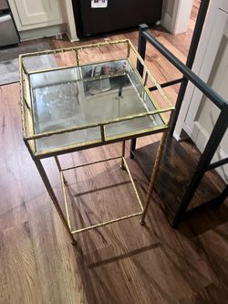 Gold Faux Bamboo Glass Top Side Table
