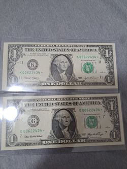 Matching Star Note Serial Dollar Bill Uncirculated