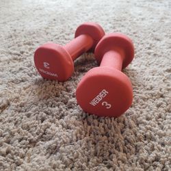 Pair of Red 3 Pound Weider Dumbbells Hand Weights Fitness Walking Athletic Home