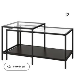 Nesting tables, set of 2, black-brown/glass,