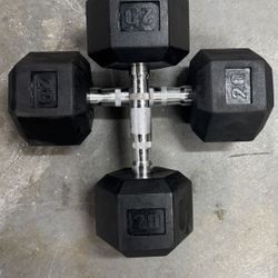 Pair Of 20 Pound Rubber Coated HEX Dumbbells 