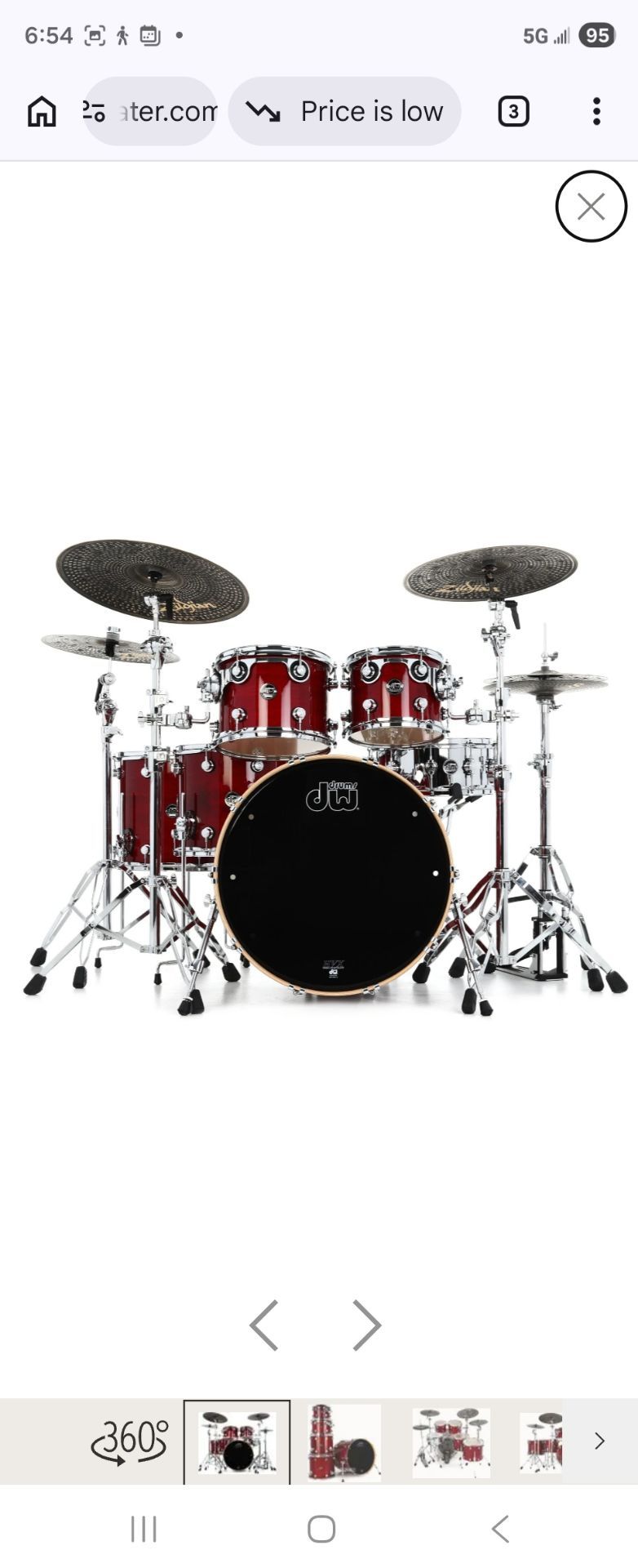 DW Performance 5 piece Cherry Stain Drum Set..