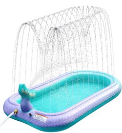 68" Mermaid Splash Pad & Sprinkler for Kids, Large Outdoor Water Play Mat Summer Inflatable Wading Pool, Fun Sprinkler Water Toys Gifts for Toddlers B