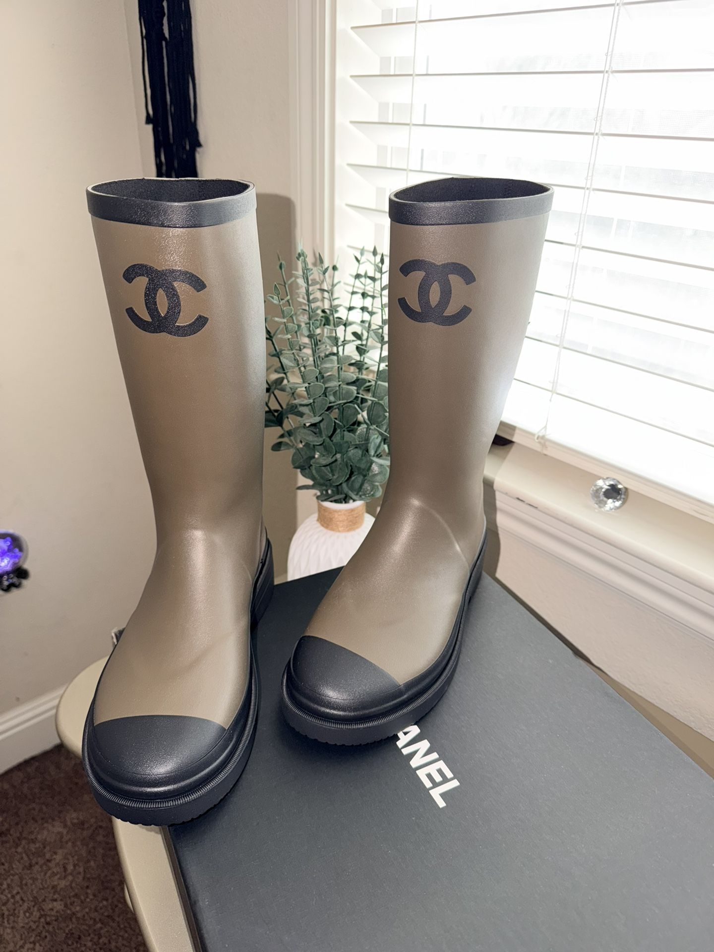 Brand new with box , CC black & Olive Green Rain boots size 8