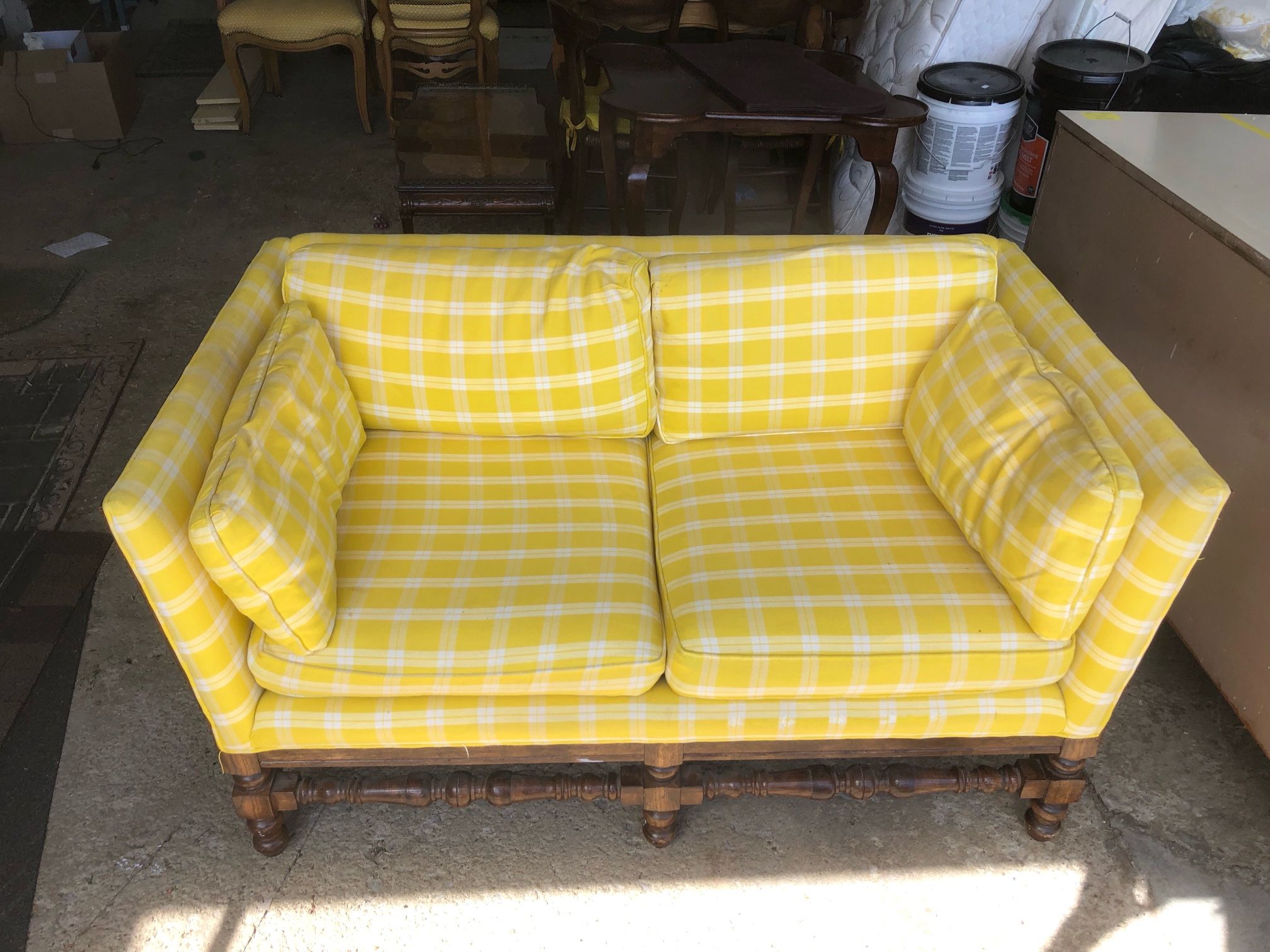 Yellow Wood Detail Loveseat