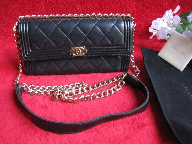 Chanel Black Lambskin Leather  Boy Bag Wallet