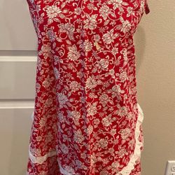pretty red floral lined cotton apron kitchen